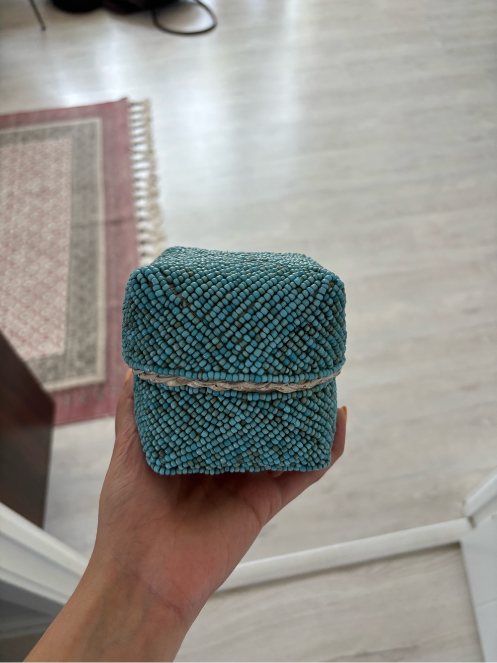 Beaded Square Jewelry Box - Turquoise